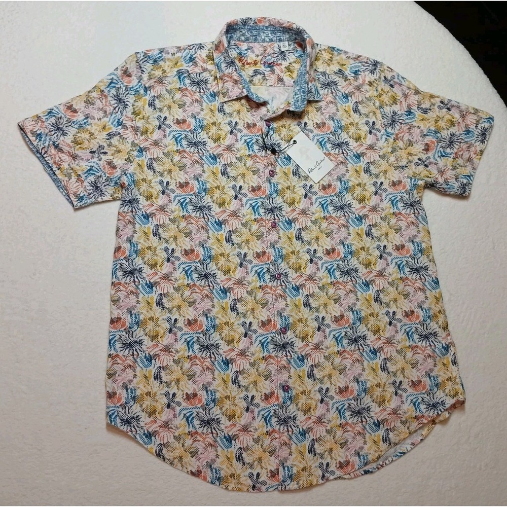 NWT Robert Graham Gunning Shirt Mens XL Classic Fit Short Sleeve Stretch Multi